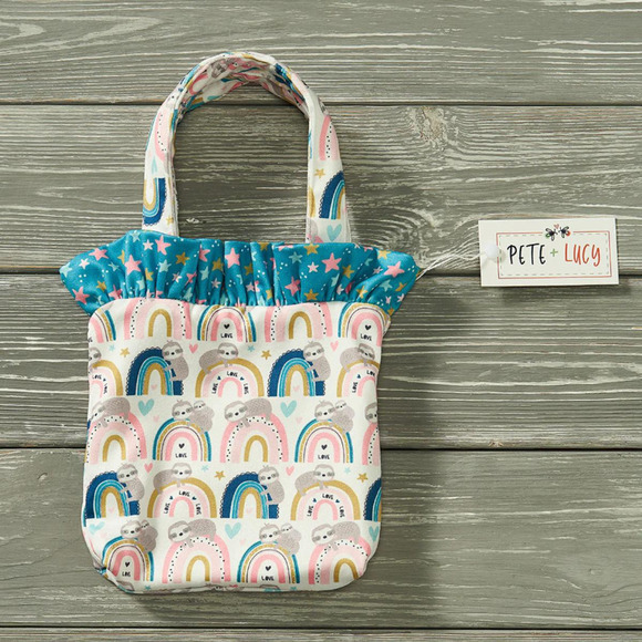 PETE + LUCY Rainbow Sloth Little Girl Ruffle Bucket Purse Stars Love NEW - Picture 1 of 5